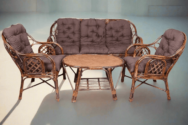 IRA Living Room 5 Seater Rattan Modern Cage Style Sofa Set with Table and Cushion